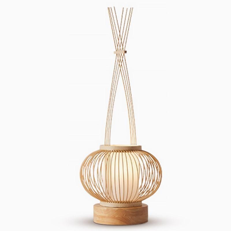 Rustic Woven Bamboo Cylinder LED Lamp