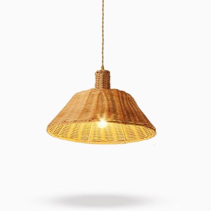 Wide Bell Shaped Bamboo Ceiling Lamp Burlywood Farmhouse Pendant Light-Lighom