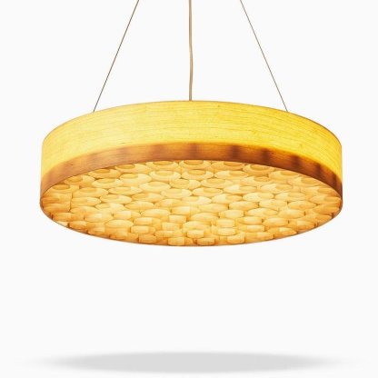 24'' Large Burlywood Drum Light Pendant Wood Living Room Pendant Lighting-Lighom