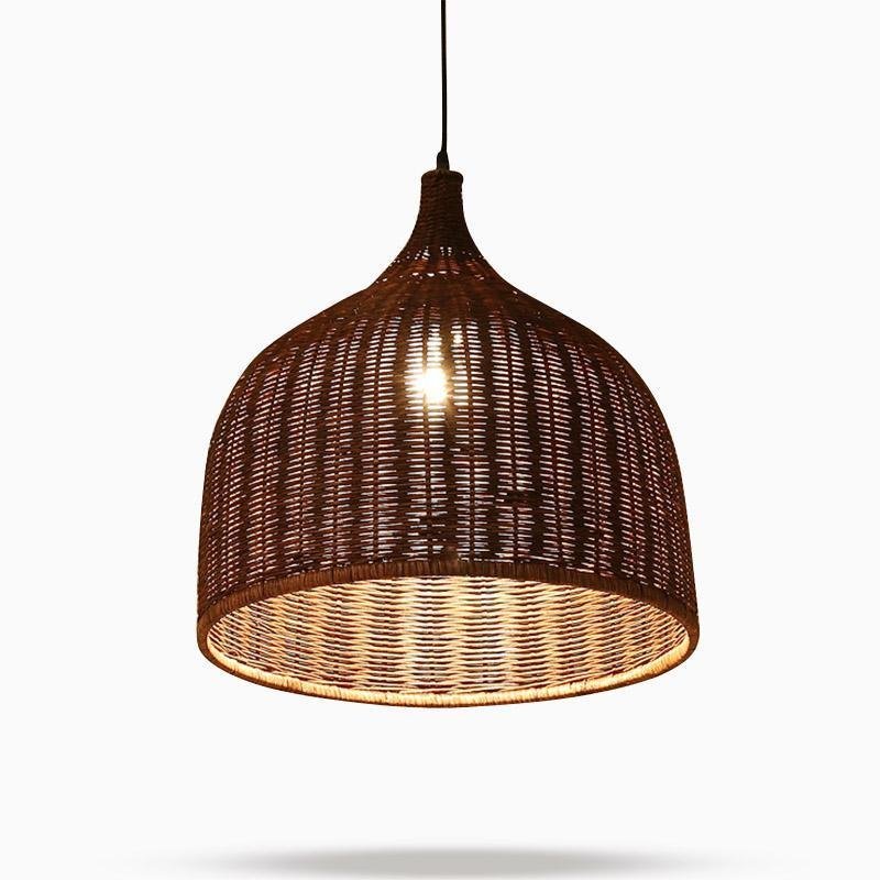 25" Rustic Bell-Shaped Rattan Pendant