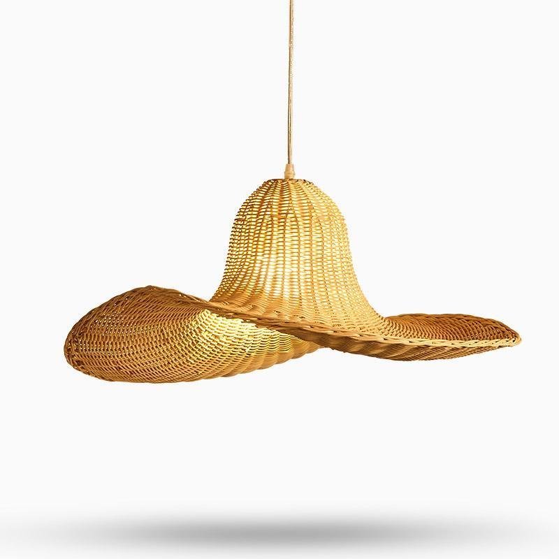 24" Rustic Hat-Shaped Rattan Dining Pendant