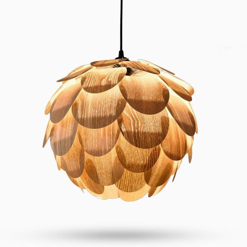 15" Rustic Pineapple-Shaped Wood Pendant