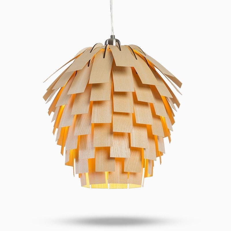 16" Artistic Artichoke Wood Rustic Pendant Light