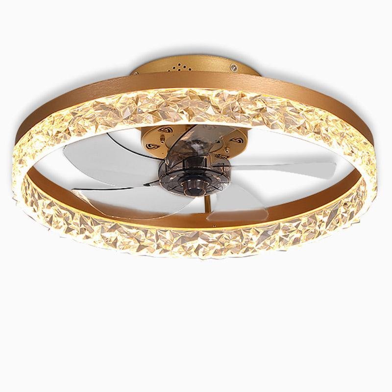 5- Blade Circular Iron Rustic Flush Mount Ceiling Fan With LED Bulbs Remote Control-Lighom