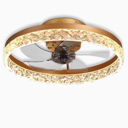 5- Blade Circular Iron Rustic Flush Mount Ceiling Fan With LED Bulbs Remote Control-Lighom