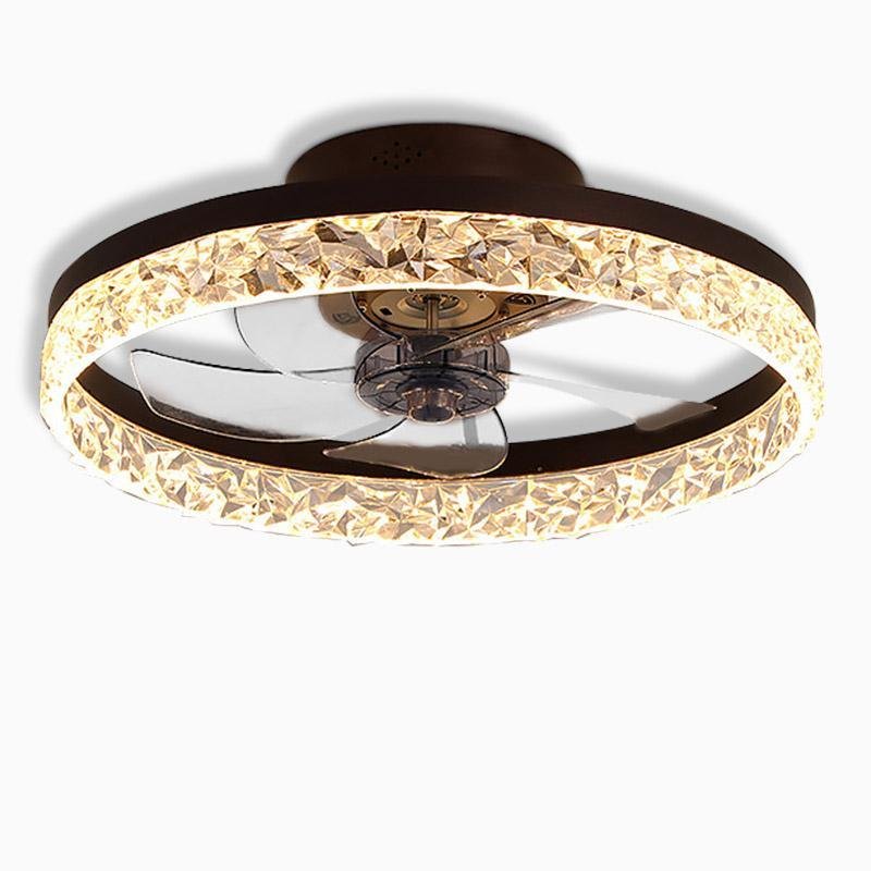 5- Blade Circular Iron Rustic Flush Mount Ceiling Fan With LED Bulbs Remote Control-Lighom