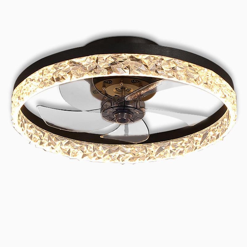 5- Blade Circular Iron Rustic Flush Mount Ceiling Fan With LED Bulbs Remote Control-Lighom