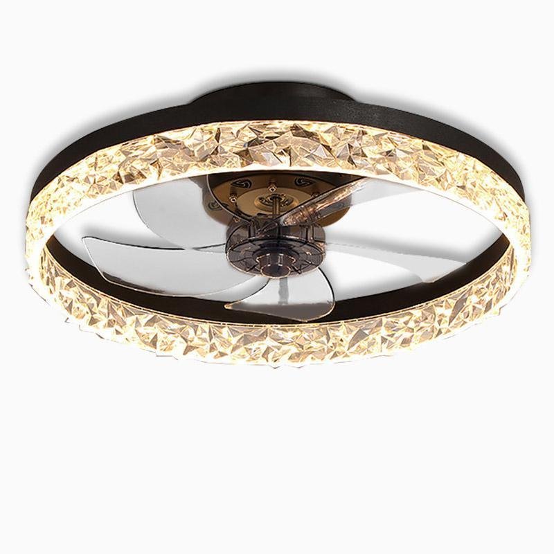 5- Blade Circular Iron Rustic Flush Mount Ceiling Fan With LED Bulbs Remote Control-Lighom