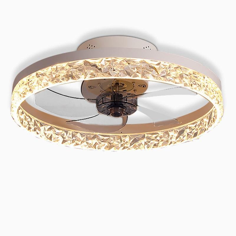 5- Blade Circular Iron Rustic Flush Mount Ceiling Fan With LED Bulbs Remote Control-Lighom