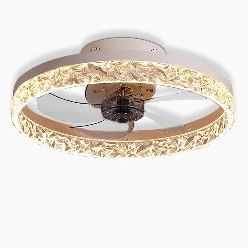 5- Blade Circular Iron Rustic Flush Mount Ceiling Fan With LED Bulbs Remote Control-Lighom