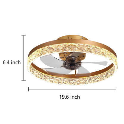 5- Blade Circular Iron Rustic Flush Mount Ceiling Fan With LED Bulbs Remote Control-Lighom