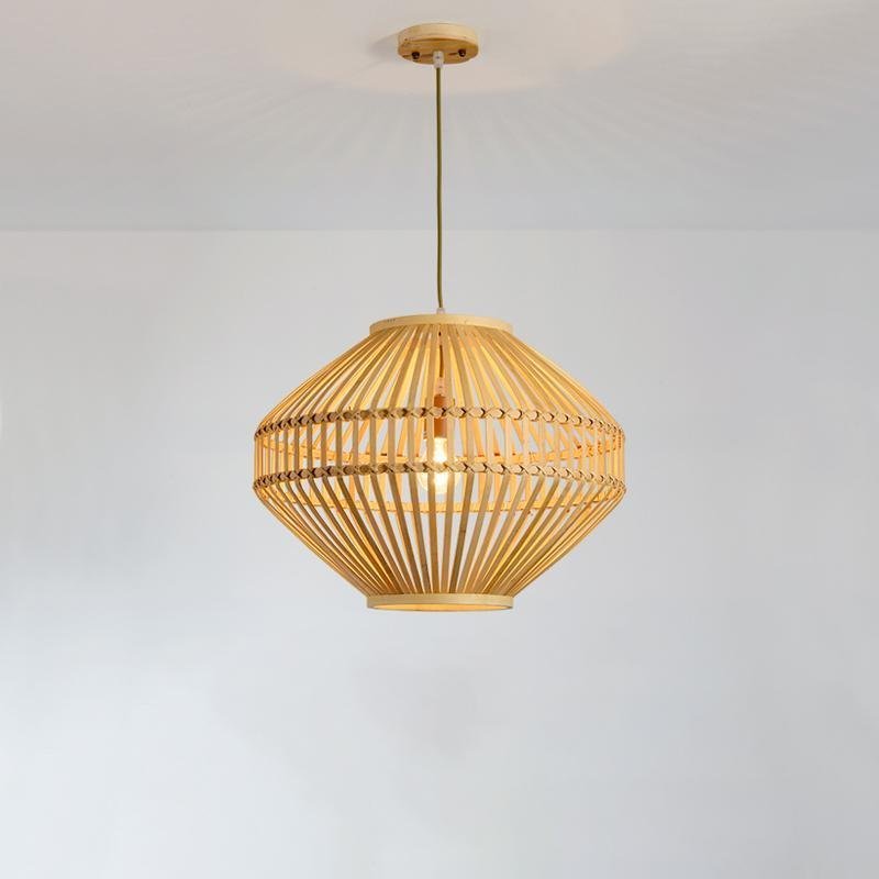 Circular Diamond Open Farmhouse Bamboo Pendant Light