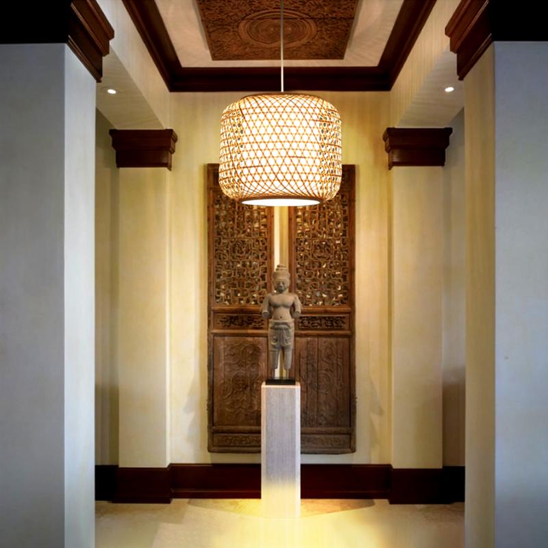 Modern Cylindrical Bamboo Hallway Entryway Pendant Light