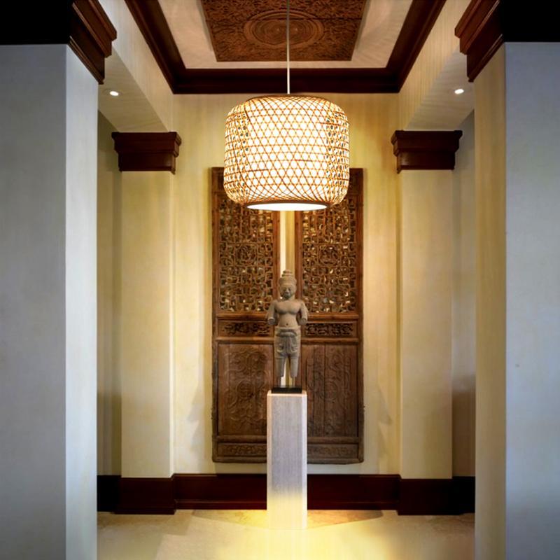 Modern Cylindrical Bamboo Hallway Entryway Pendant Light