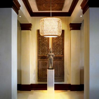 Modern Cylindrical Bamboo Hallway Entryway Pendant Light