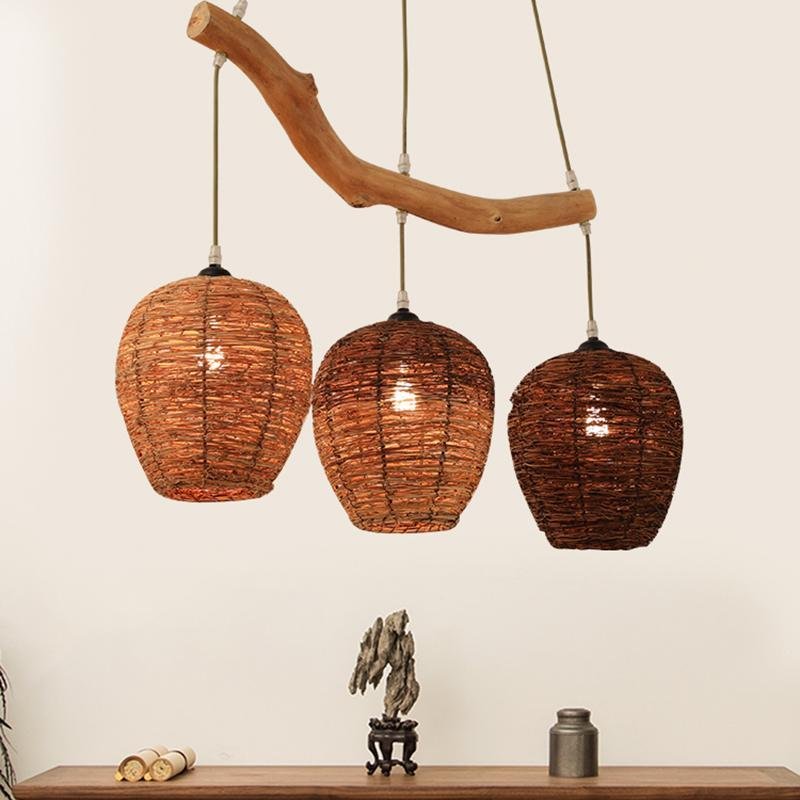 Beehive shaped Burlywood Colored Wicker Industrial Pendant Lighting-Lighom