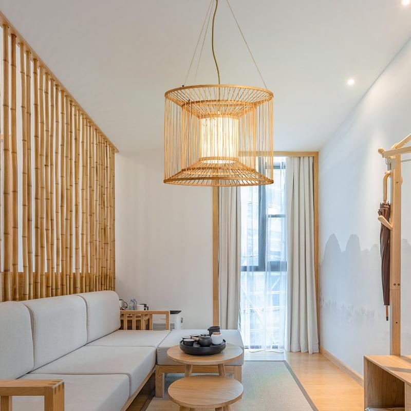 Multi-Layer Cylindrical Cage Decorative Bamboo Pendant Light