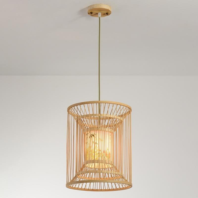 Multi-Layer Cylindrical Cage Decorative Bamboo Pendant Light