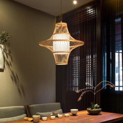 Two-Cone Burlywood Farmhouse Bamboo Pendant Light