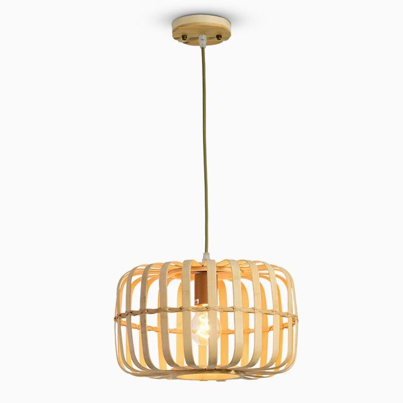 Rectangle Bird Cage Burlywood Bamboo Pendant Ceiling Light