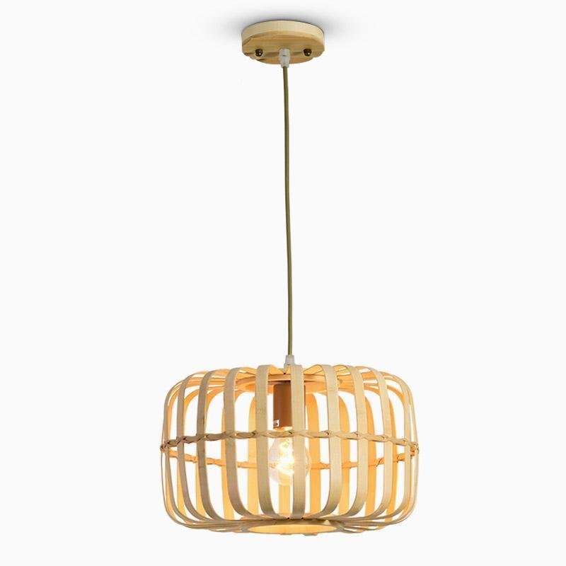 Rectangle Bird Cage Burlywood Bamboo Pendant Ceiling Light
