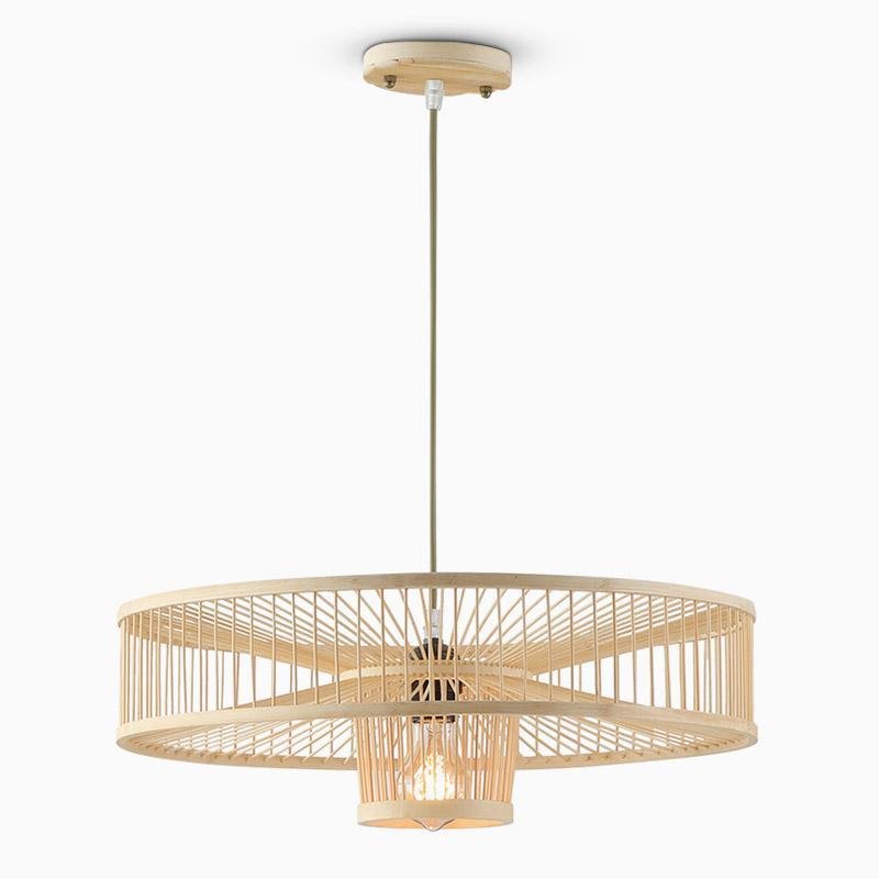 Farmhouse Burlywood Drum Framed Bamboo Pendant Light