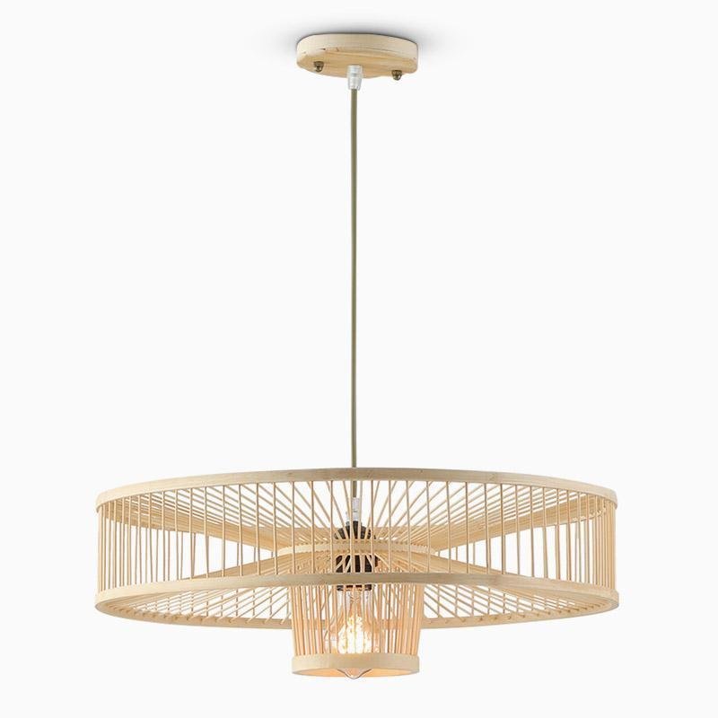 Farmhouse Burlywood Drum Framed Bamboo Pendant Light