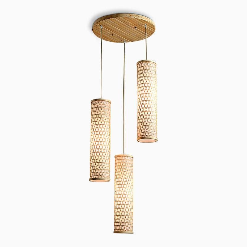 30" Thin Cluster Cylinder Farmhouse Bamboo Pendant Light