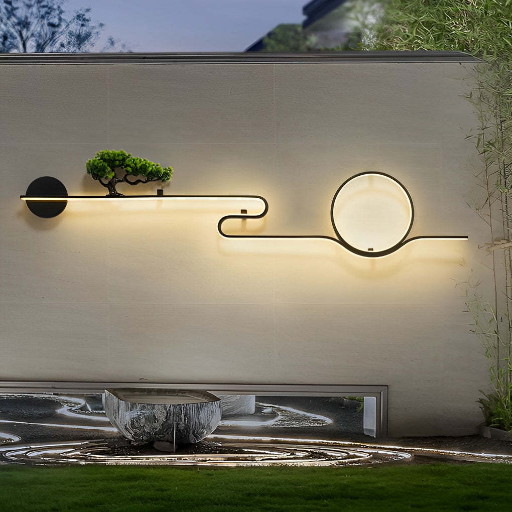 Moon Tree Scenery Waterproof LED Black Retro Outdoor Sconce