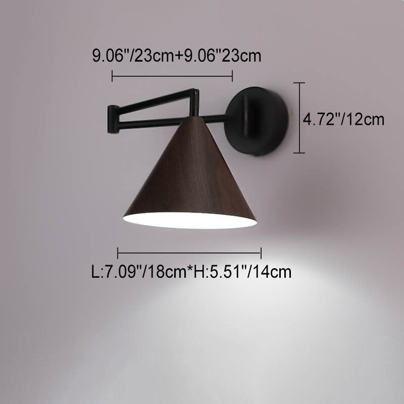 Nordic Cone Swing Arm Wood Grain Iron Wall Sconce