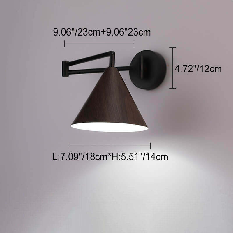 Nordic Cone Swing Arm Wood Grain Iron Wall Sconce
