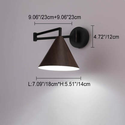 Nordic Cone Swing Arm Wood Grain Iron Wall Sconce