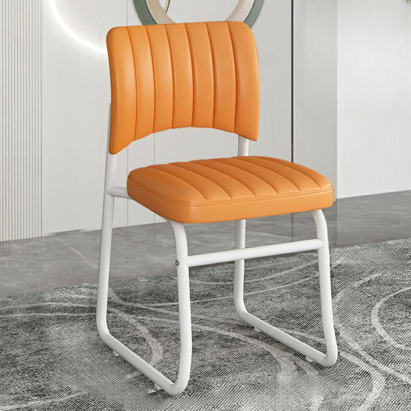 Upholstered Low Back Metal Dining Chair — Red / White