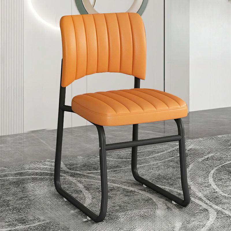 Upholstered Low Back Metal Dining Chair — Khaki / Black