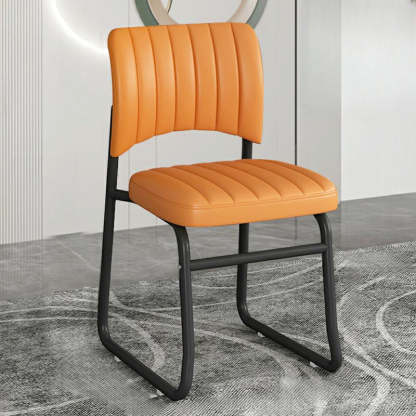 Upholstered Low Back Metal Dining Chair — Khaki / Black