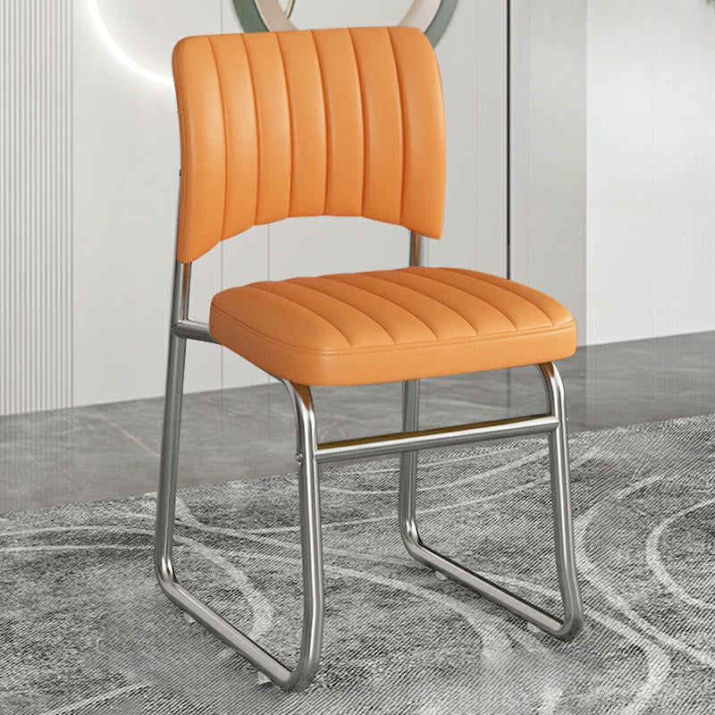 Upholstered Low Back Metal Dining Chair — Red / Silver