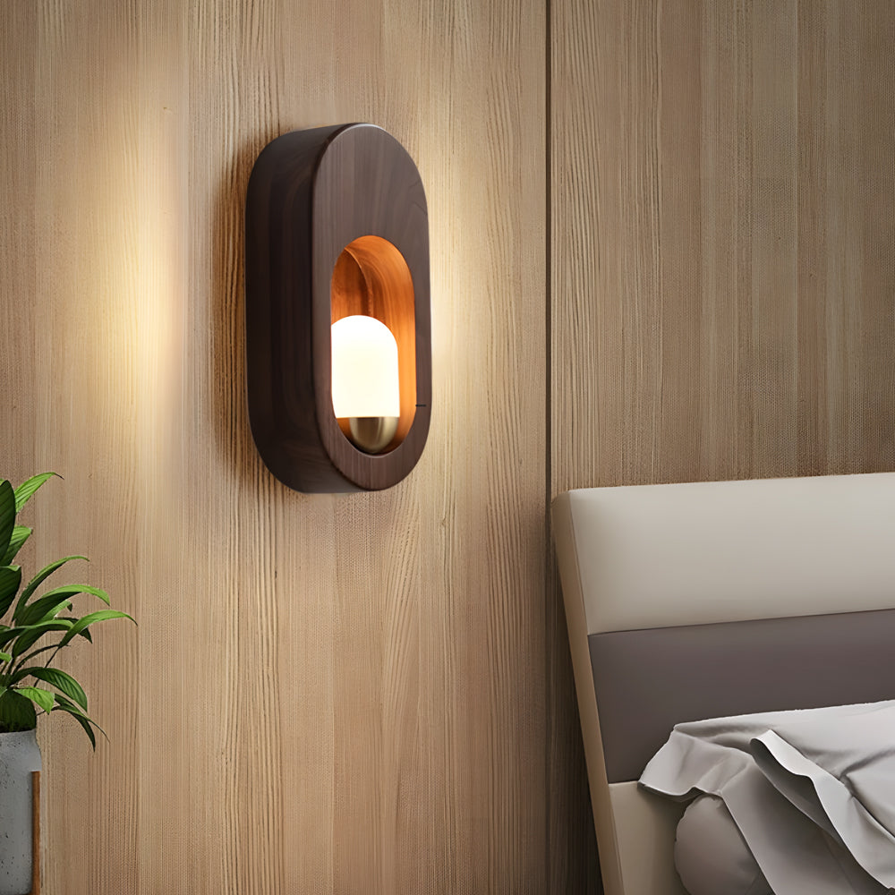 1-Light Wood Oval Wall Sconce - Wood/Walnut-Lighom