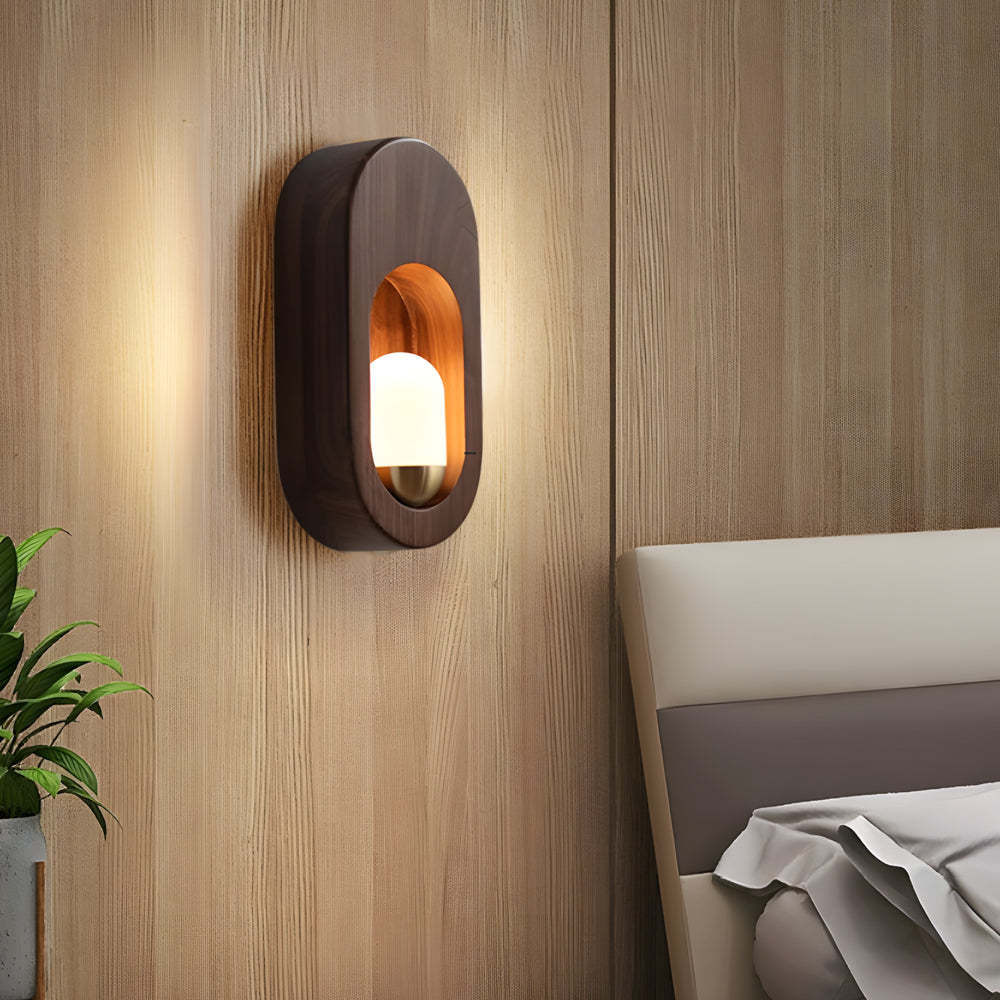 1-Light Wood Oval Wall Sconce - Wood/Walnut-Lighom
