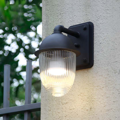 Waterproof Glass Ball Matte Black Modern Outdoor Wall Lamp Exterior Lights-Lighom