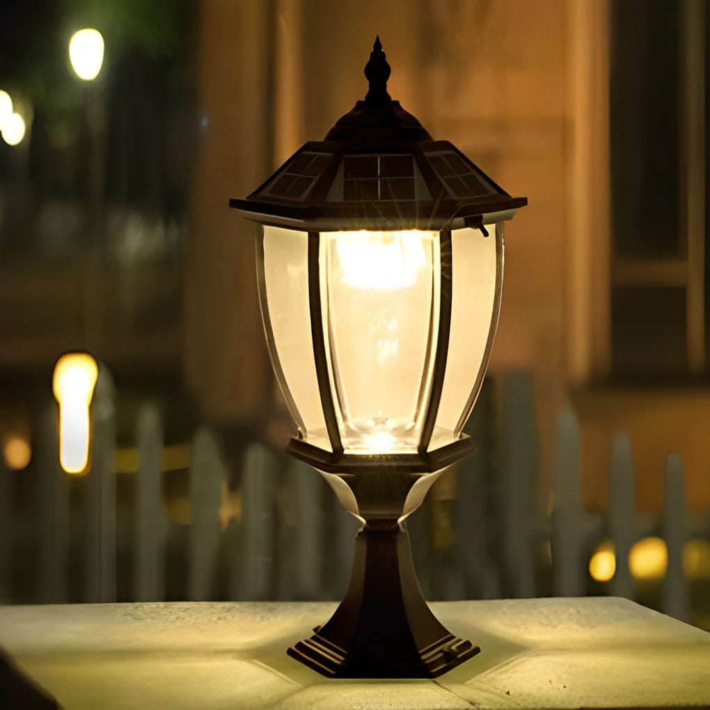 LED Black Vintage Solar Outdoor Fence Post Light