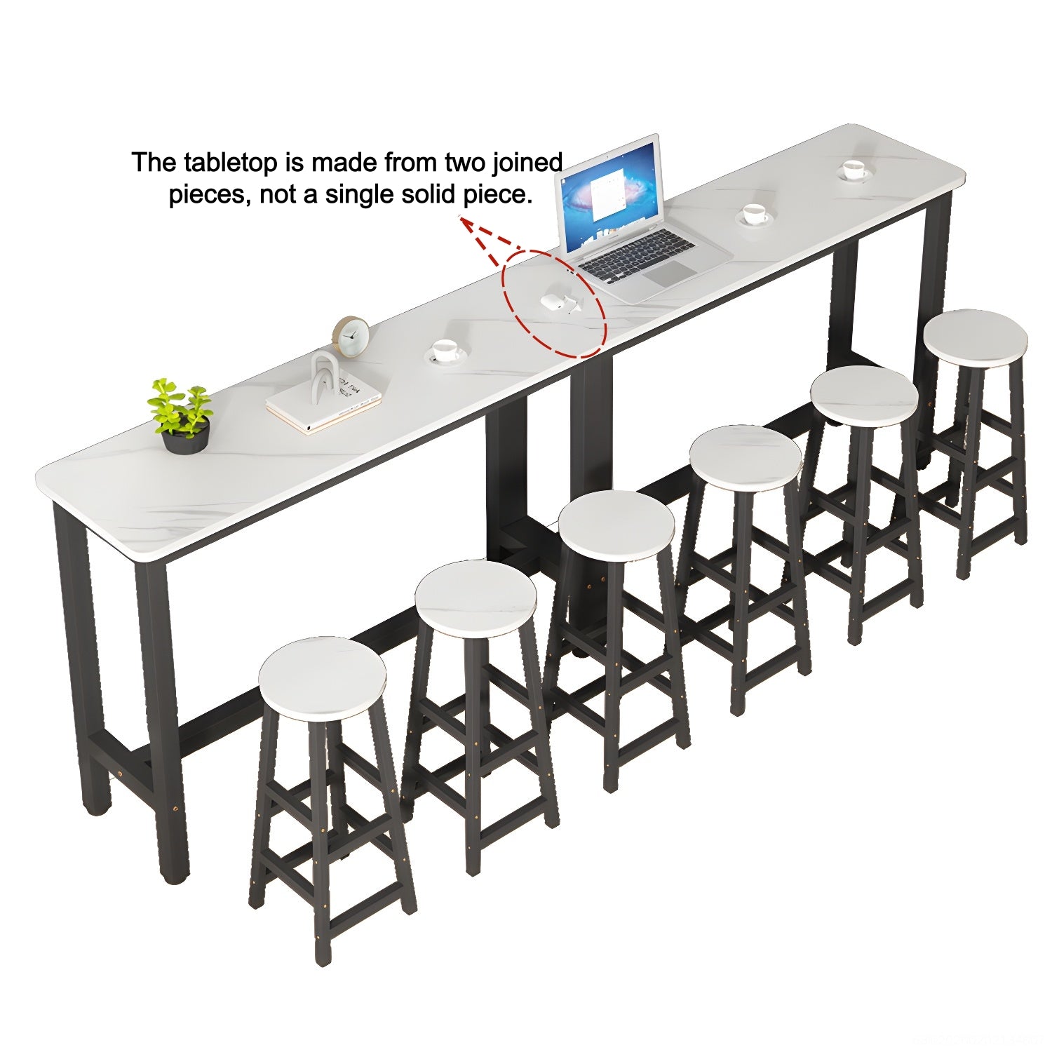 White Wood Steel Long Bar Table with Footrest