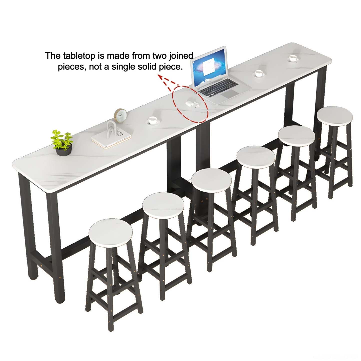 White Wood Steel Long Bar Table with Footrest