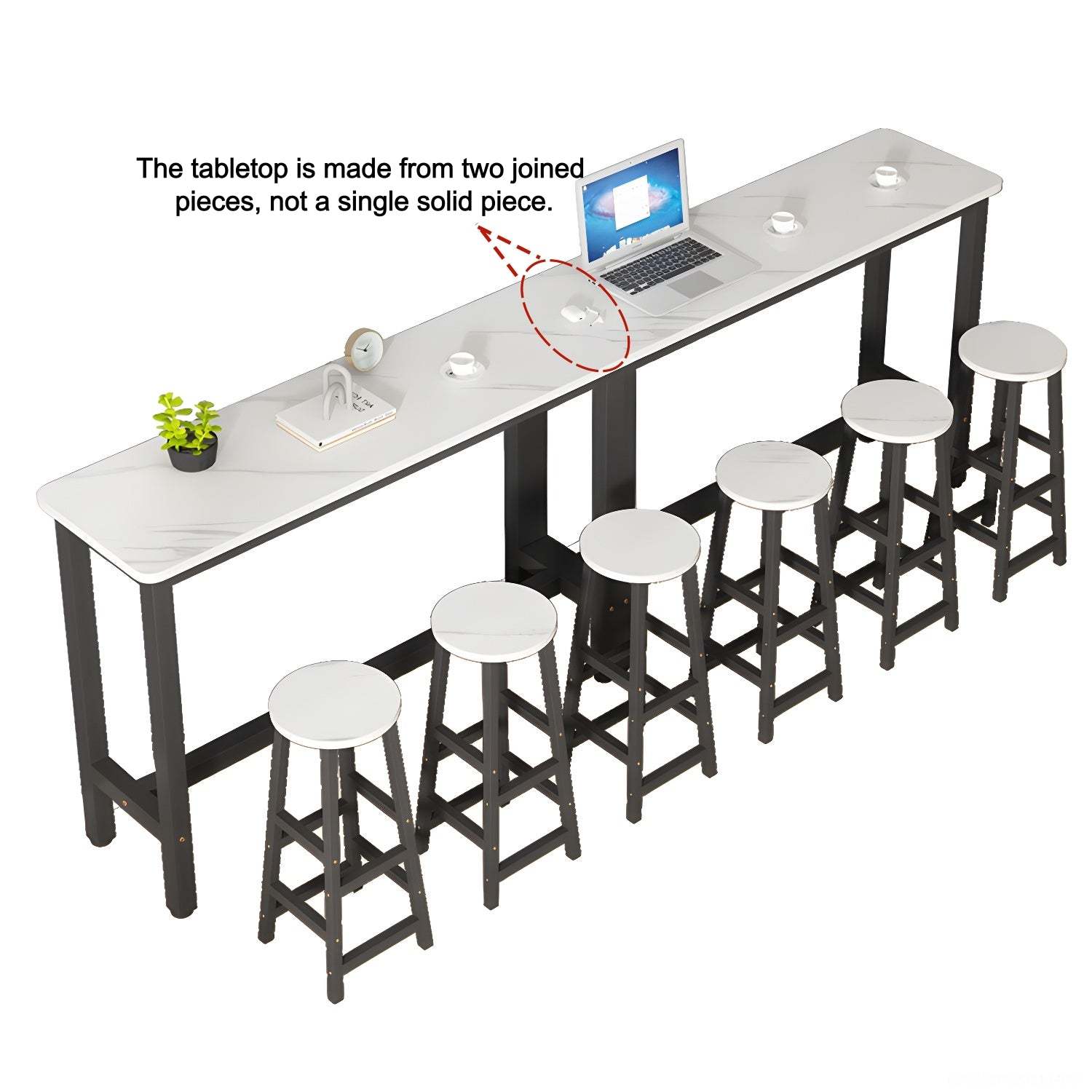 White Wood Steel Long Bar Table with Footrest
