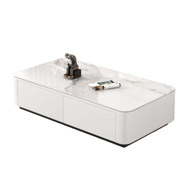 White stone rectangular drawers coffee tables - modern — 39" L x 20" W