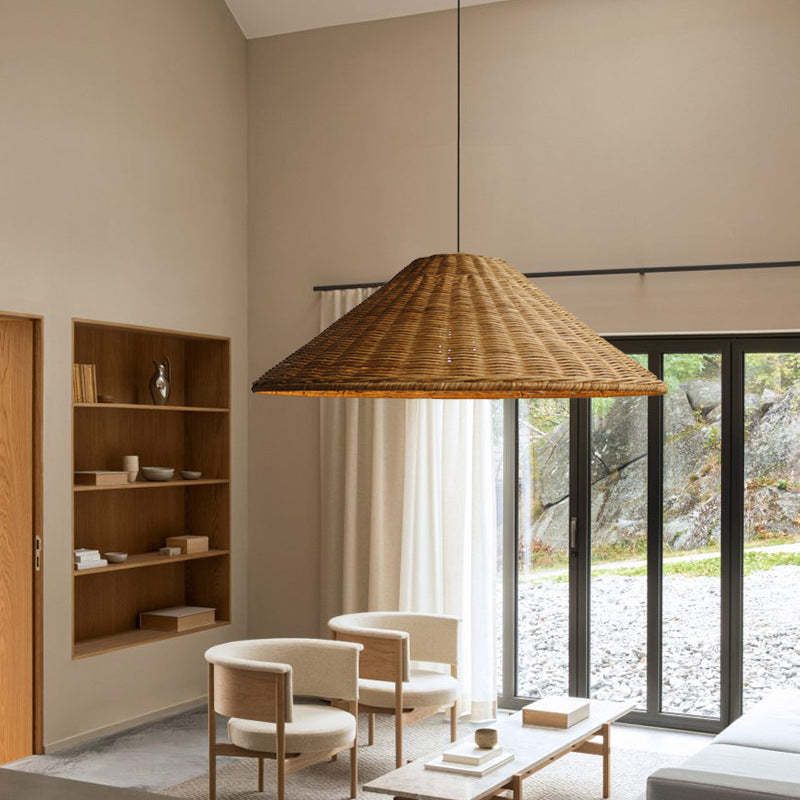 Retro Woven Rattan Cone Pendant Light