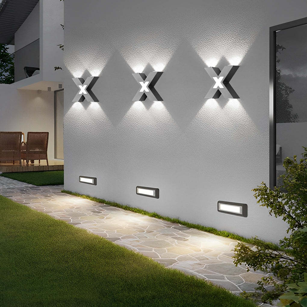 X Shape Creative Waterproof LED Black Modern Outdoor Wall Lamp Exterior Lights-Lighom