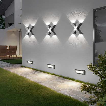 X Shape Creative Waterproof LED Black Modern Outdoor Wall Lamp Exterior Lights-Lighom