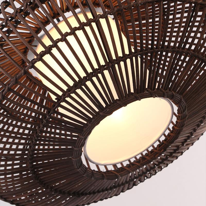 Short Circular Dark Brown Bamboo Pendant Light Farmhouse Kitchen Lighting-Lighom