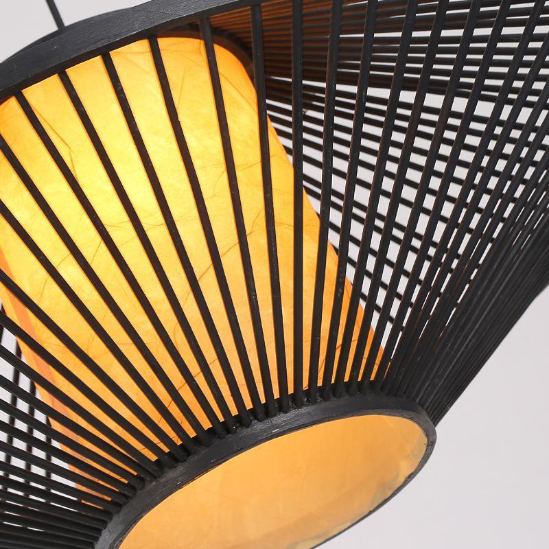 Circular Quasi-Pyramid Black Bamboo Pendant