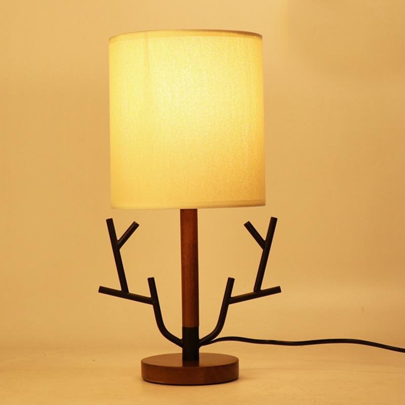 16 inch Vintage Rustic Tree Branch US Plug Table Lamp with Fabric Drum Shade-Lighom